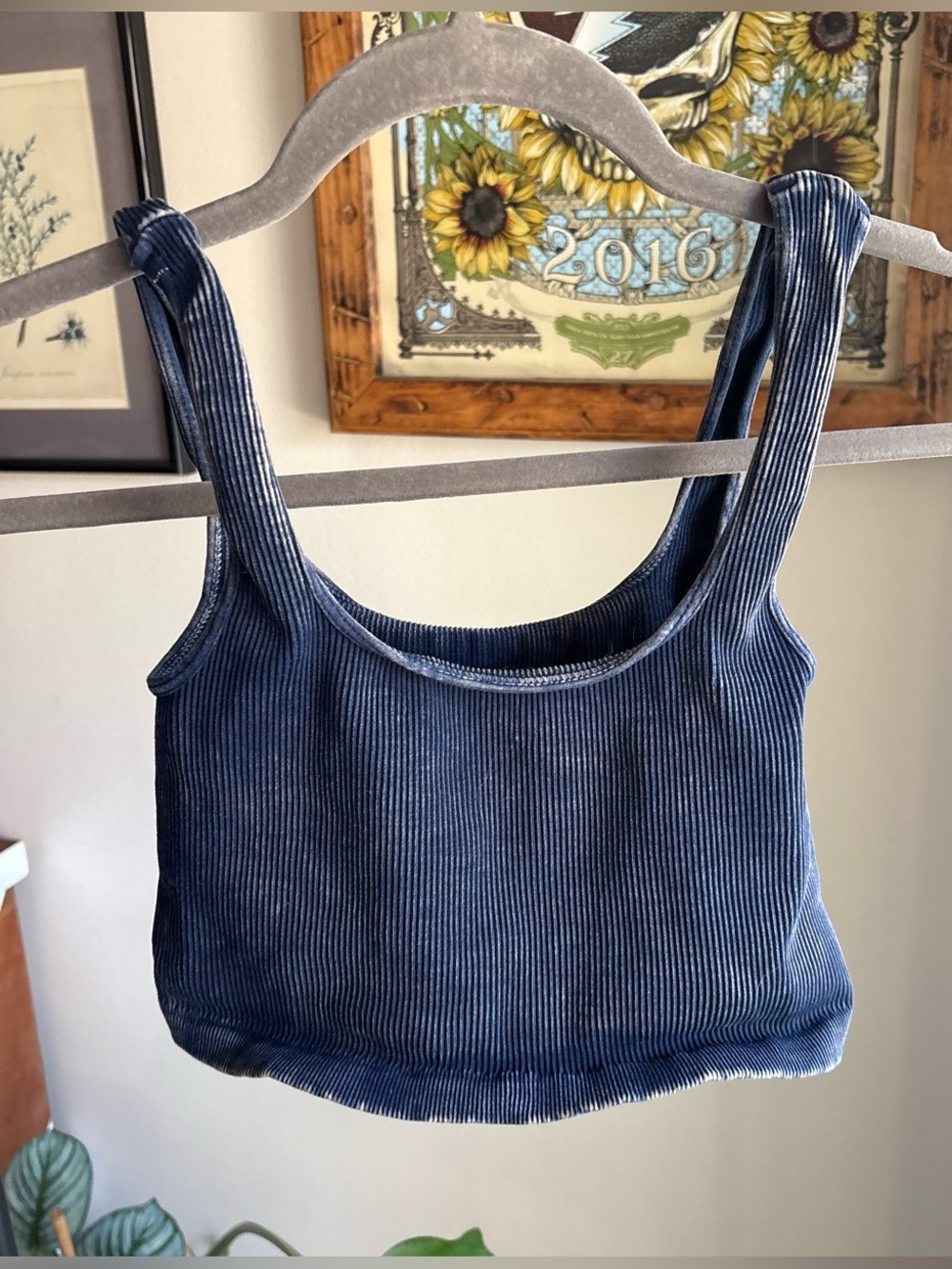 Free People Blue Ribbed Women's Crop Top